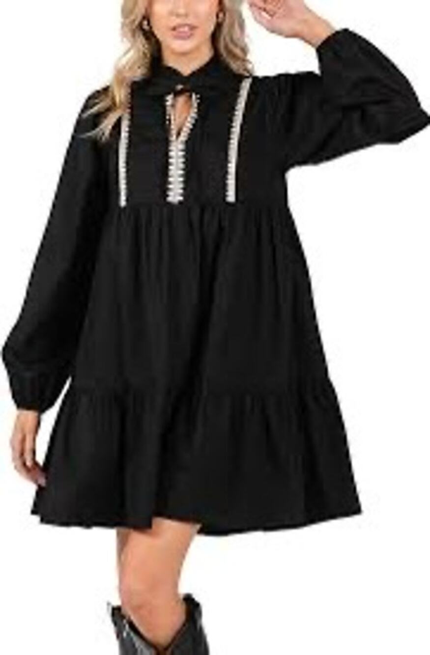 Amelie Claire black long-sleeve tiered mini dress S